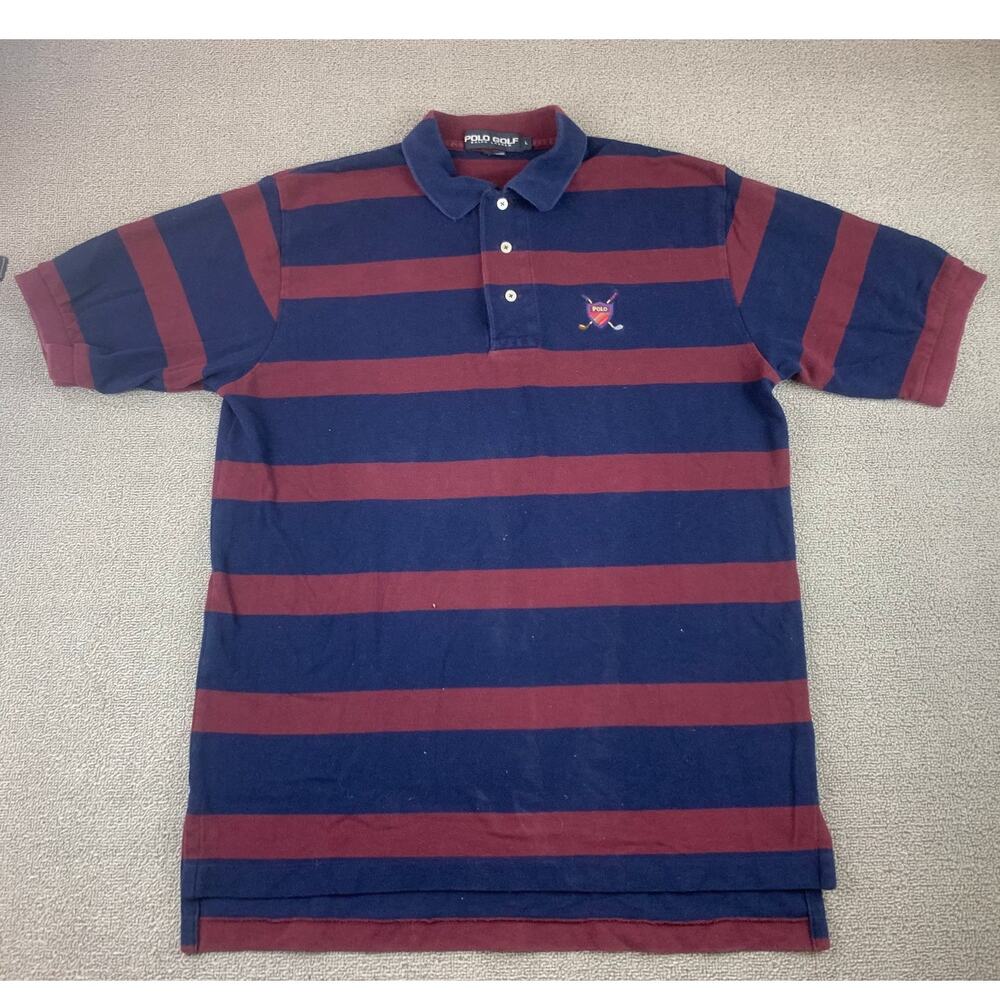 Polo Golf Ralph Lauren Polo Shirt Men's‎ L Navy Burgundy Rugby Stripe Crest